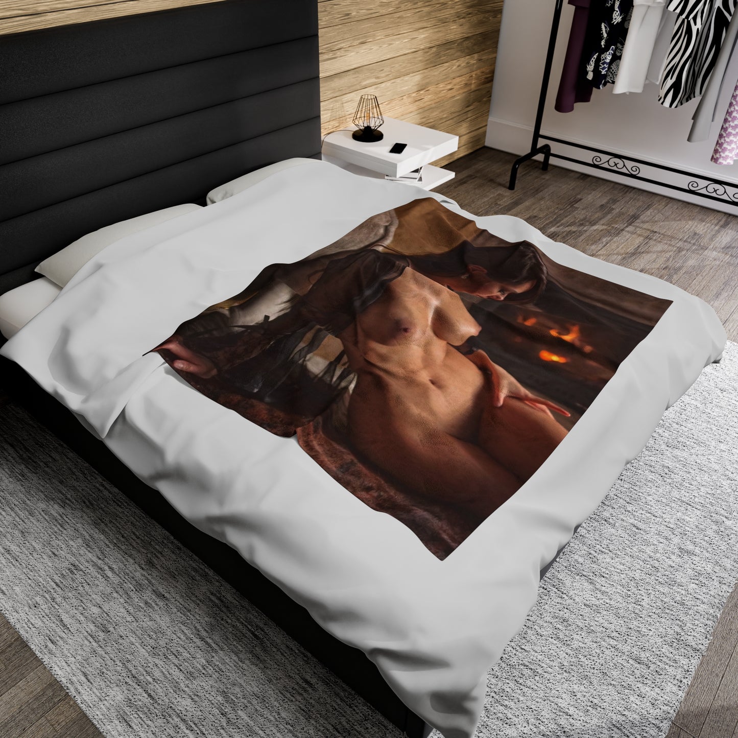 Velveteen Plush Blanket Nude by the Fire