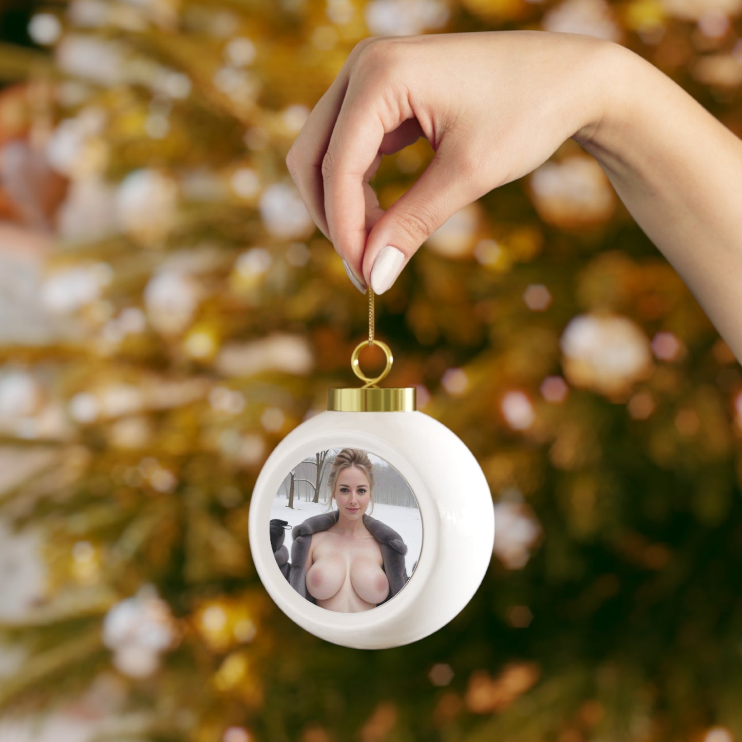 Christmas Ball Ornament Nude Winter Babe