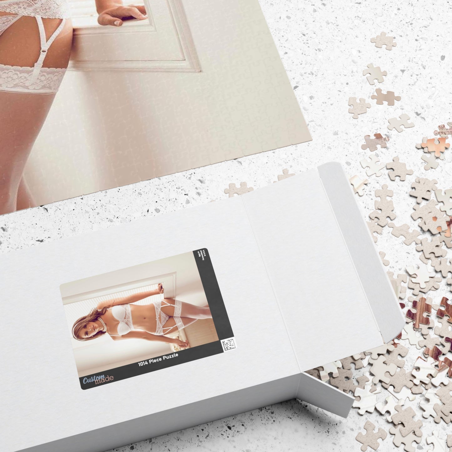 Puzzle (110, 252, 520, 1014-piece) Sexy Brunette White Lingerie