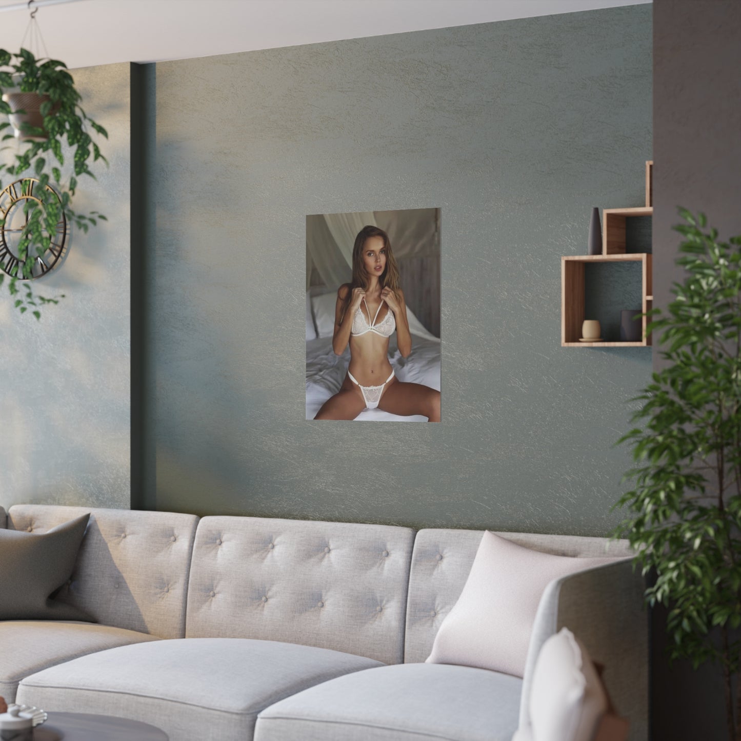 Satin Posters (210gsm) Cute Lingerie Model in Bed