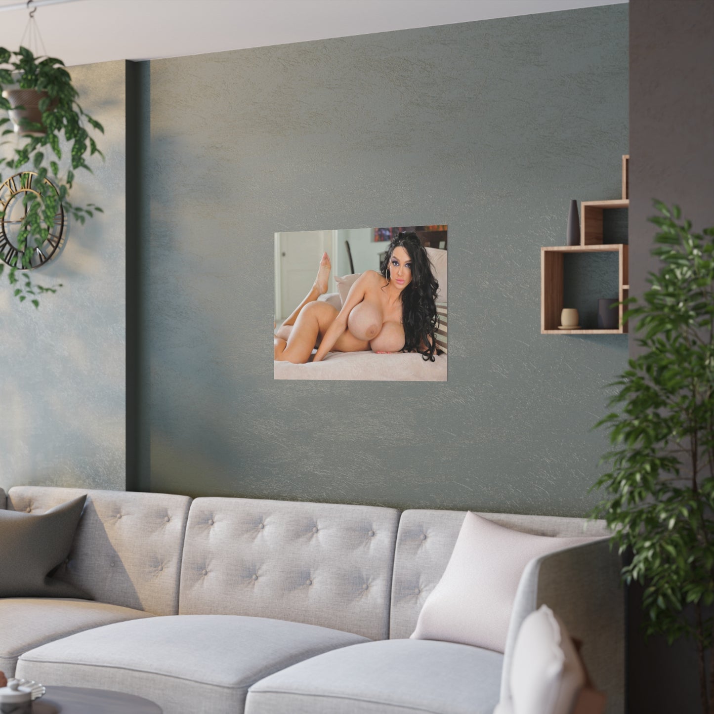 Satin Posters (210gsm) Buxom Brunette in Bed
