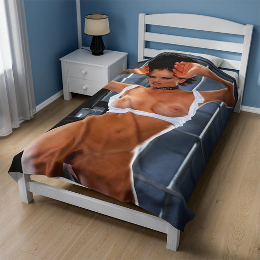 Velveteen Plush Blanket Retro Adult Star Janine Lindenmulder Nude