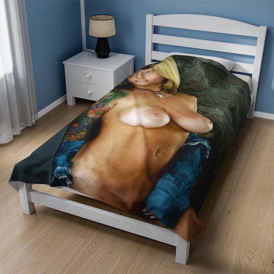 Velveteen Plush Blanket Retro Adult Star Janine Lindenmulder Nude