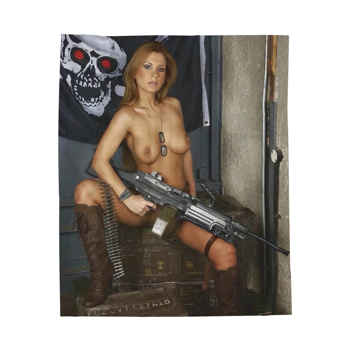 Velveteen Plush Blanket Sexy Nude Girl with Big Gun