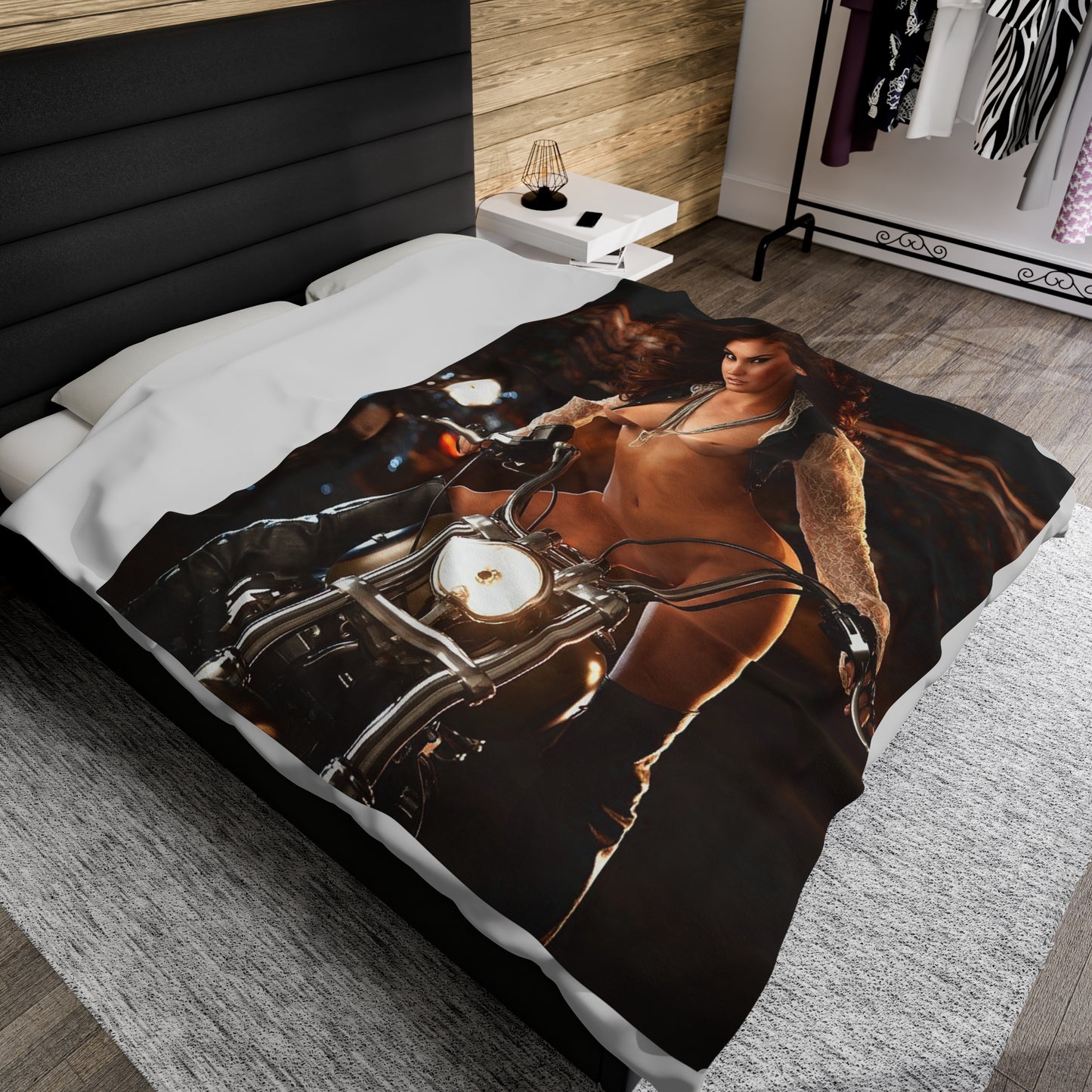 Velveteen Plush Blanket Jaclyn Swedberg Nude on Motorcycle