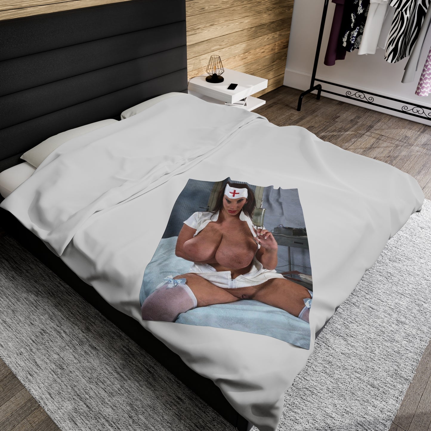 Velveteen Plush Blanket Sexy Nude Nurse