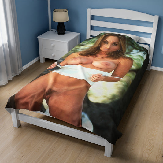 Velveteen Plush Blanket Retro Adult Star Janine Lindenmulder Nude