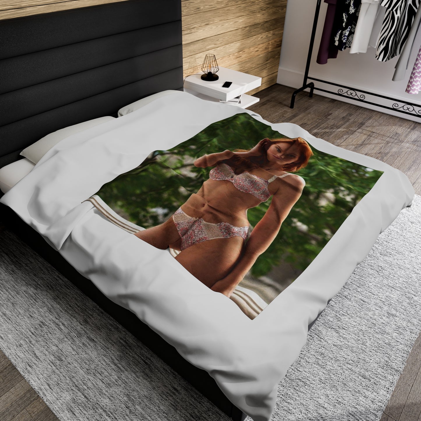 Velveteen Plush Blanket Red Head Lingerie Model
