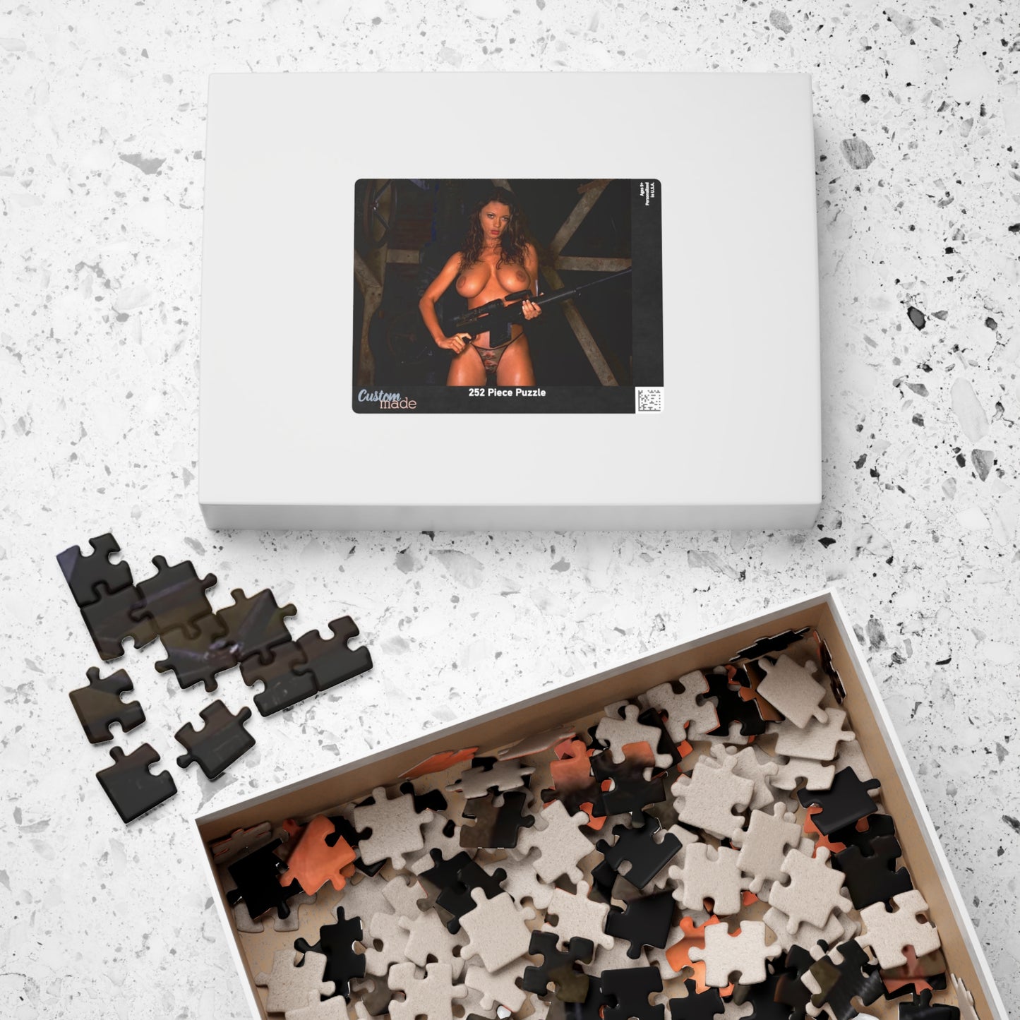 Puzzle (110, 252, 520, 1014-piece) Busty Nude Girl with Gun