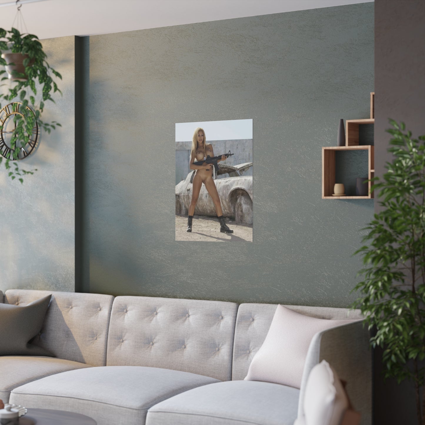 Satin Posters (210gsm) Sexy Nude Girl with Big Gun