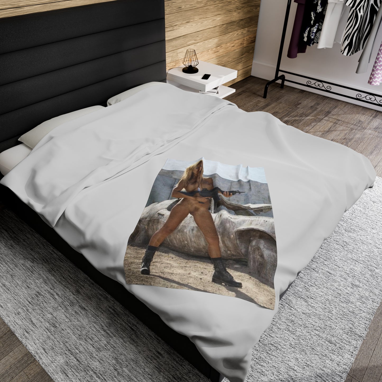 Velveteen Plush Blanket Sexy Nude Girl with Big Gun