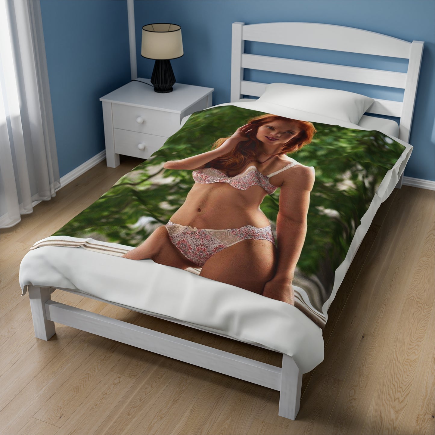 Velveteen Plush Blanket Red Head Lingerie Model