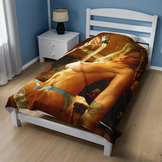Velveteen Plush Blanket Retro Adult Star Janine Lindenmulder Nude