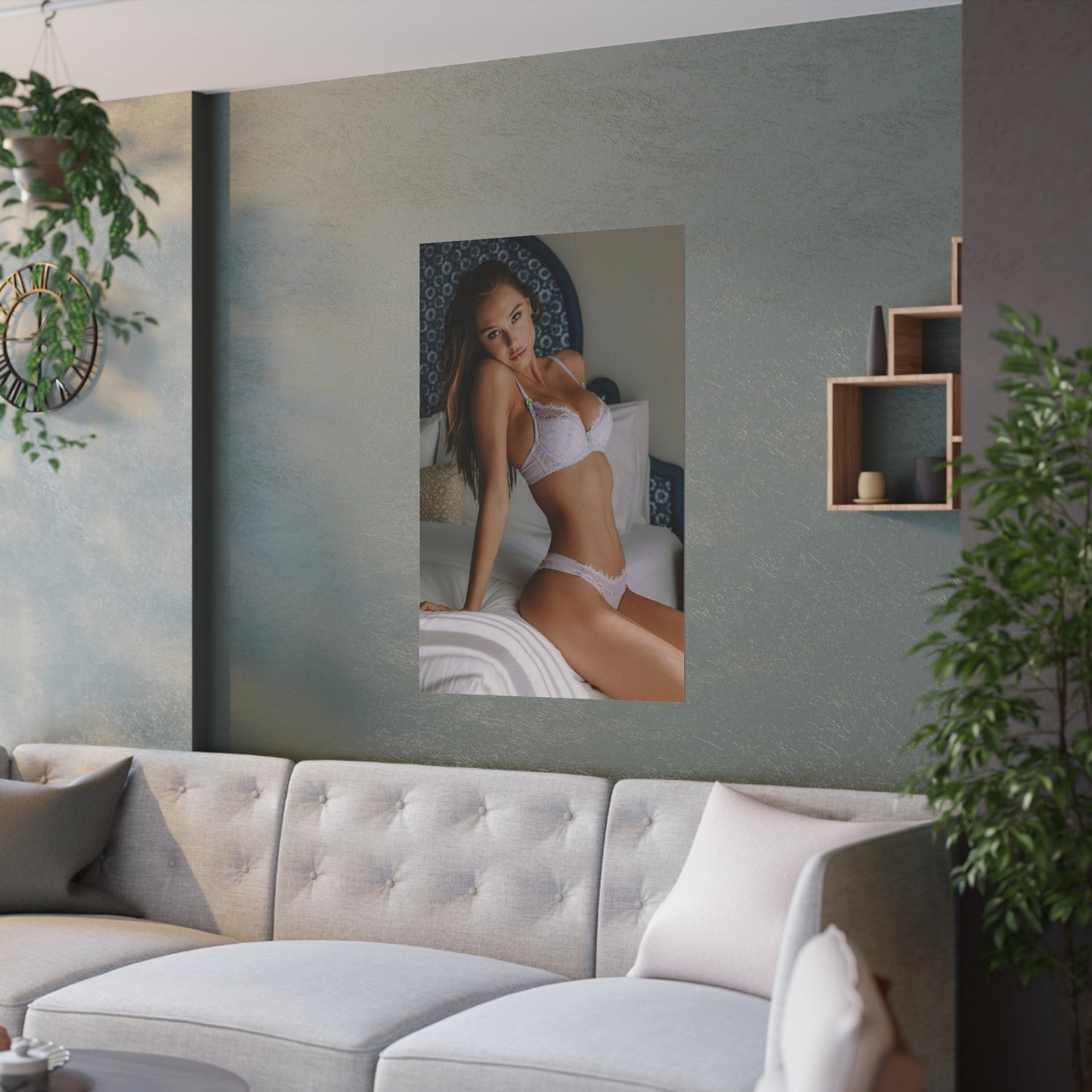 Satin Posters (210gsm) Sexy Lingerie Model in Bed