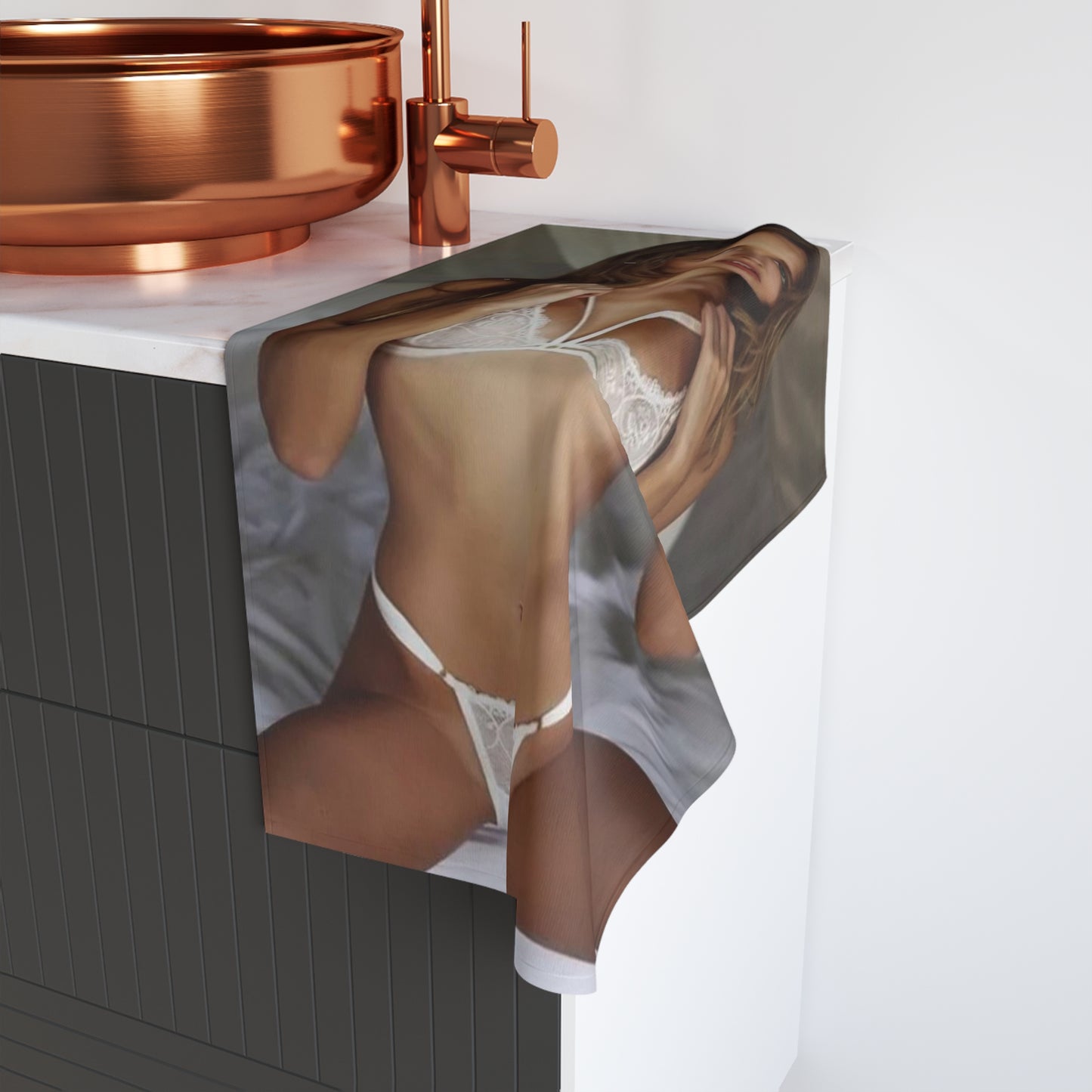Hand Towel Sexy Lingerie Model in Bed