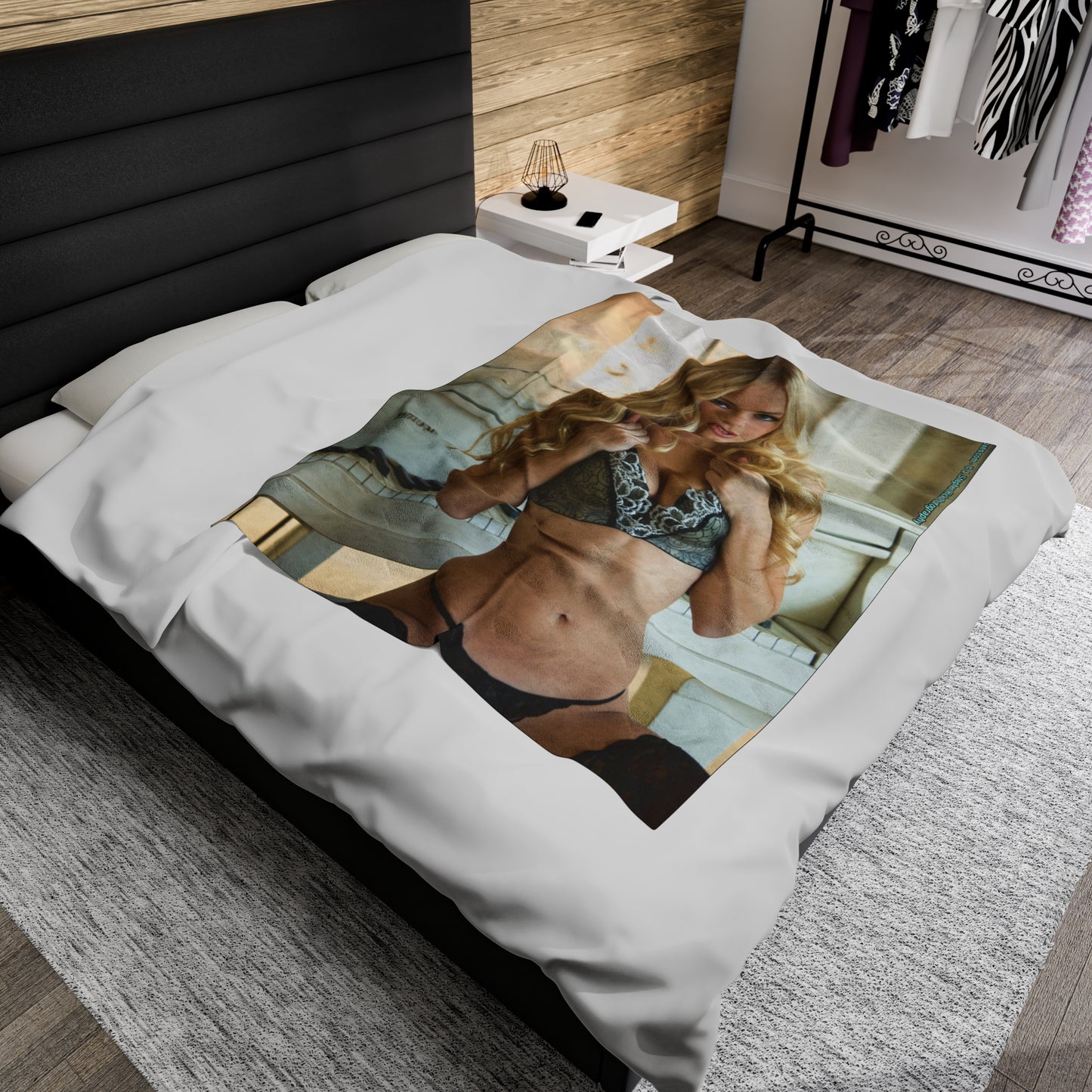 Velveteen Plush Blanket Sexy Lingerie Blonde in Bed