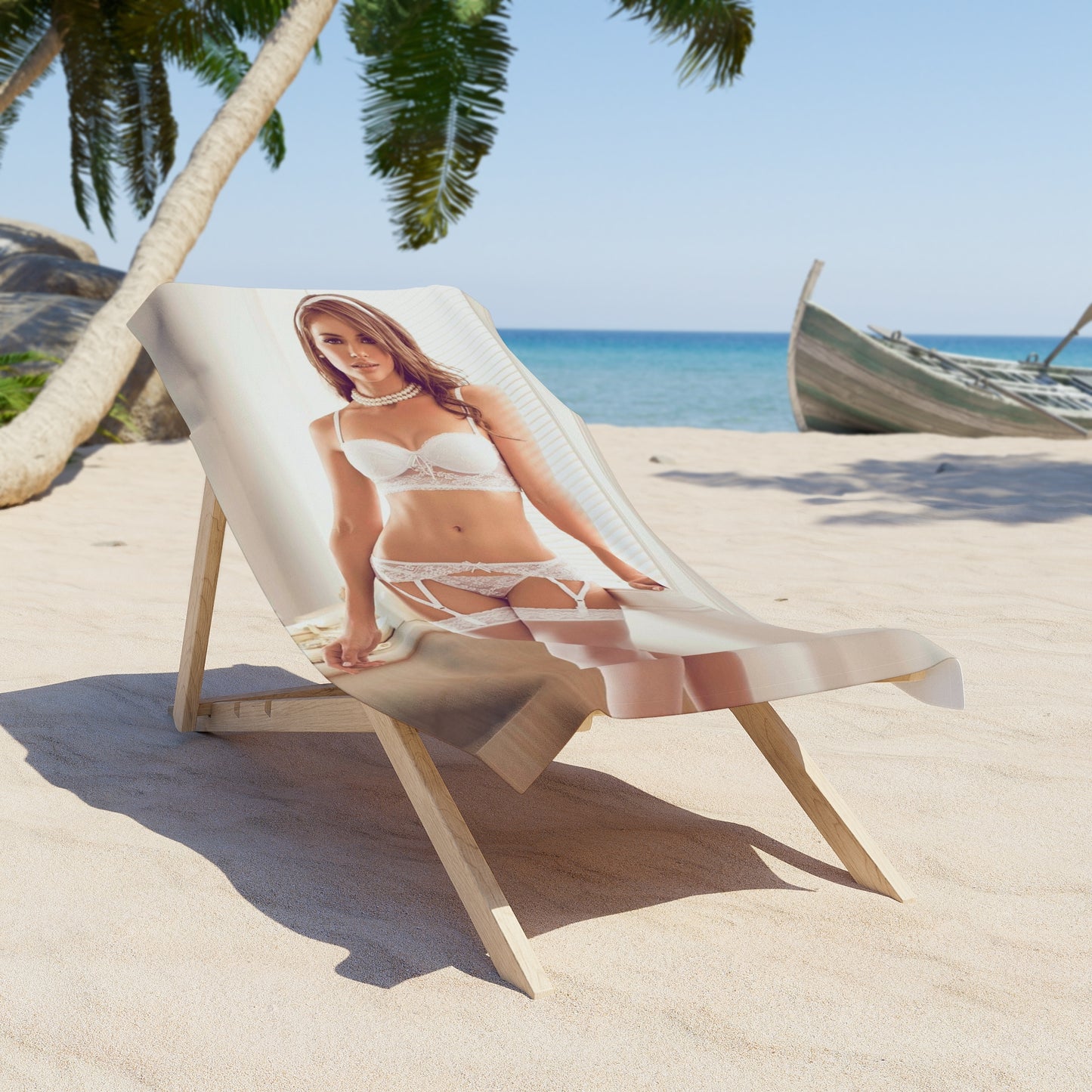 Beach Towel Sexy Brunette White Lingerie