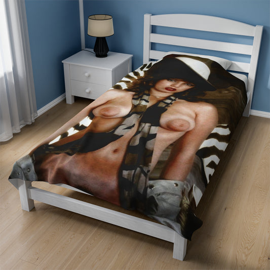 Velveteen Plush Blanket Retro 80s Adult Star Nude