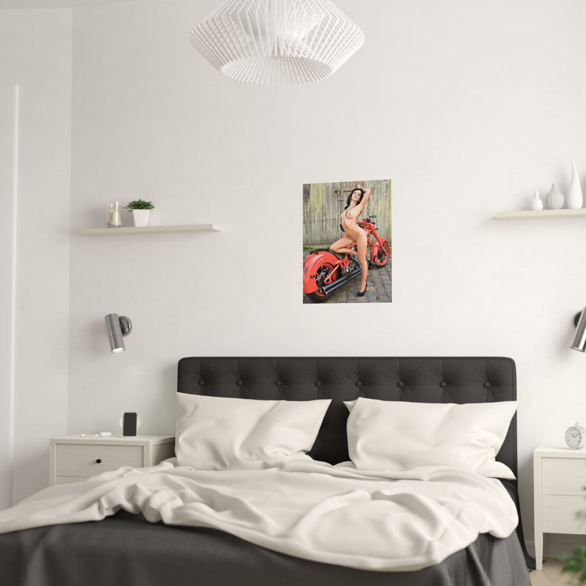 Satin Posters (210gsm) Tess Lyndon Nude on Motorcycle