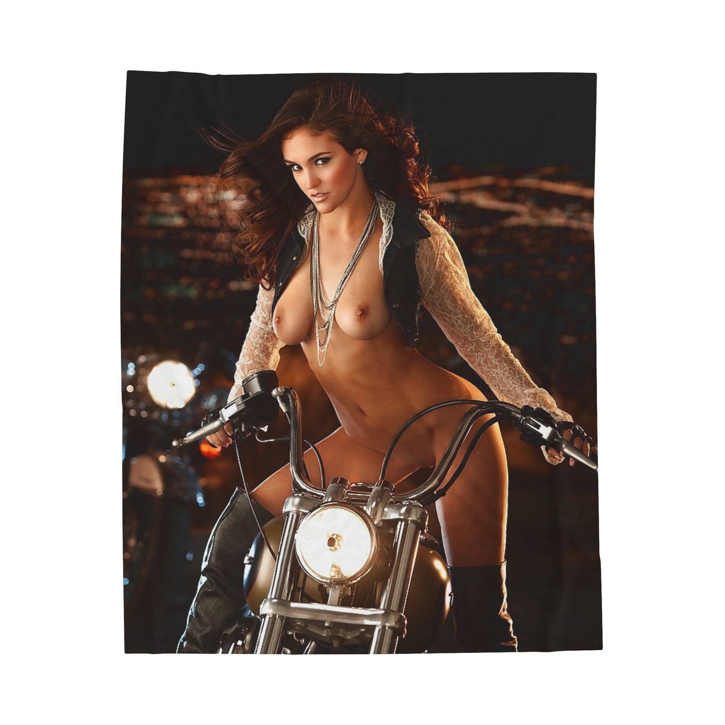 Velveteen Plush Blanket Jaclyn Swedberg Nude on Motorcycle