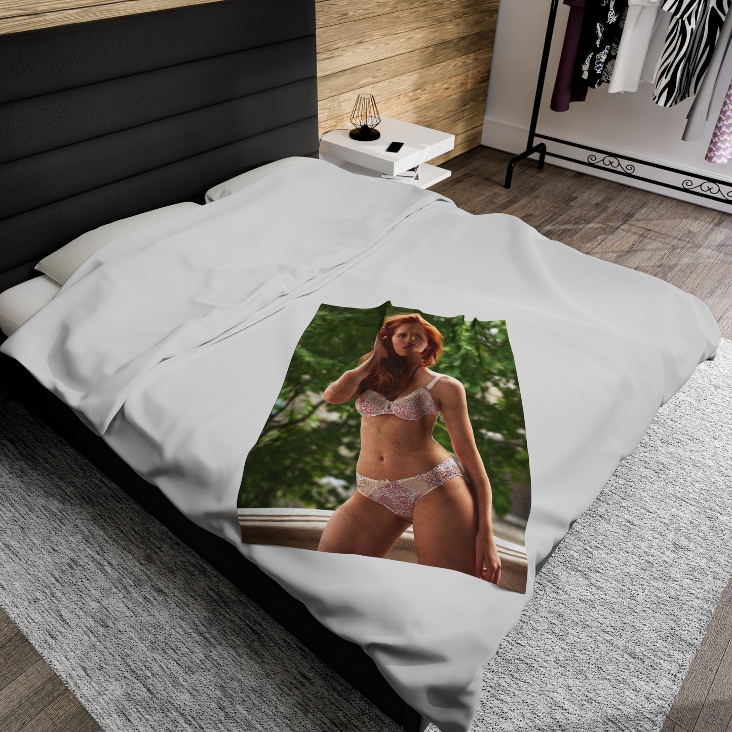 Velveteen Plush Blanket Red Head Lingerie Model