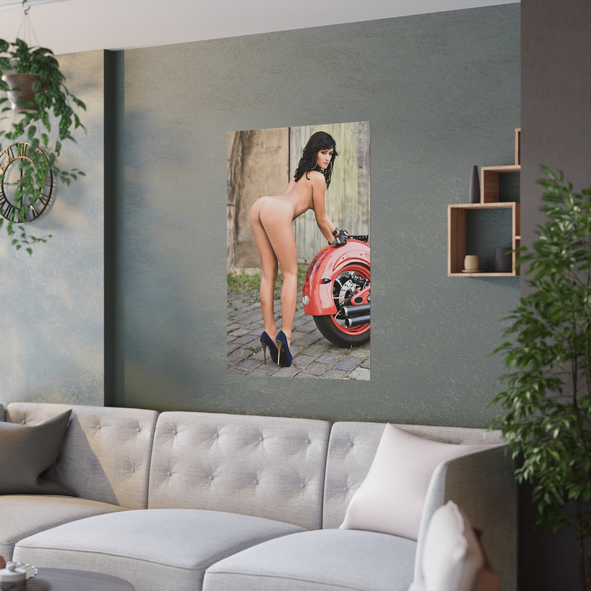 Satin Posters (210gsm) Tess Lyndon Nude on Motorcycle