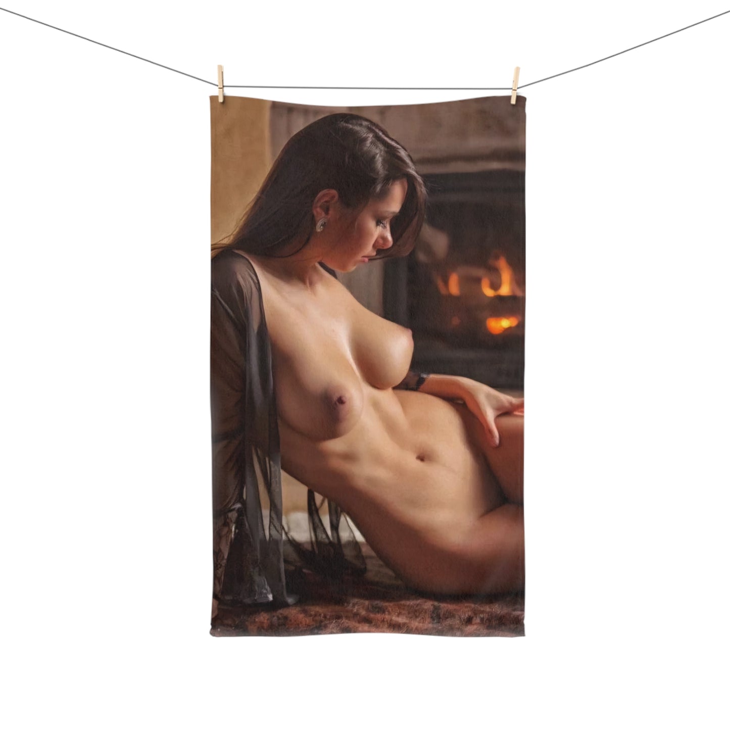 Hand Towel Nude by the Fire