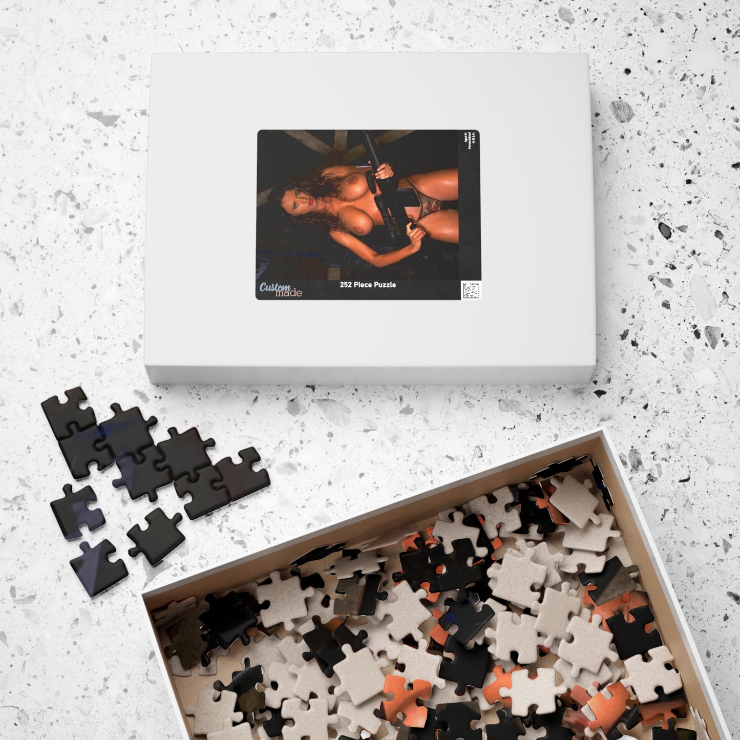 Puzzle (110, 252, 520, 1014-piece) Busty Nude Girl with Gun
