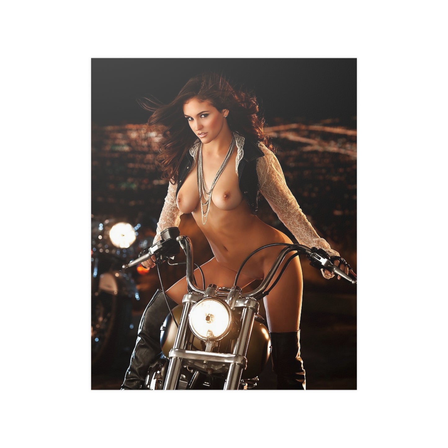Satin Posters (210gsm) Jaclyn Swedberg Nude on Motorcycle