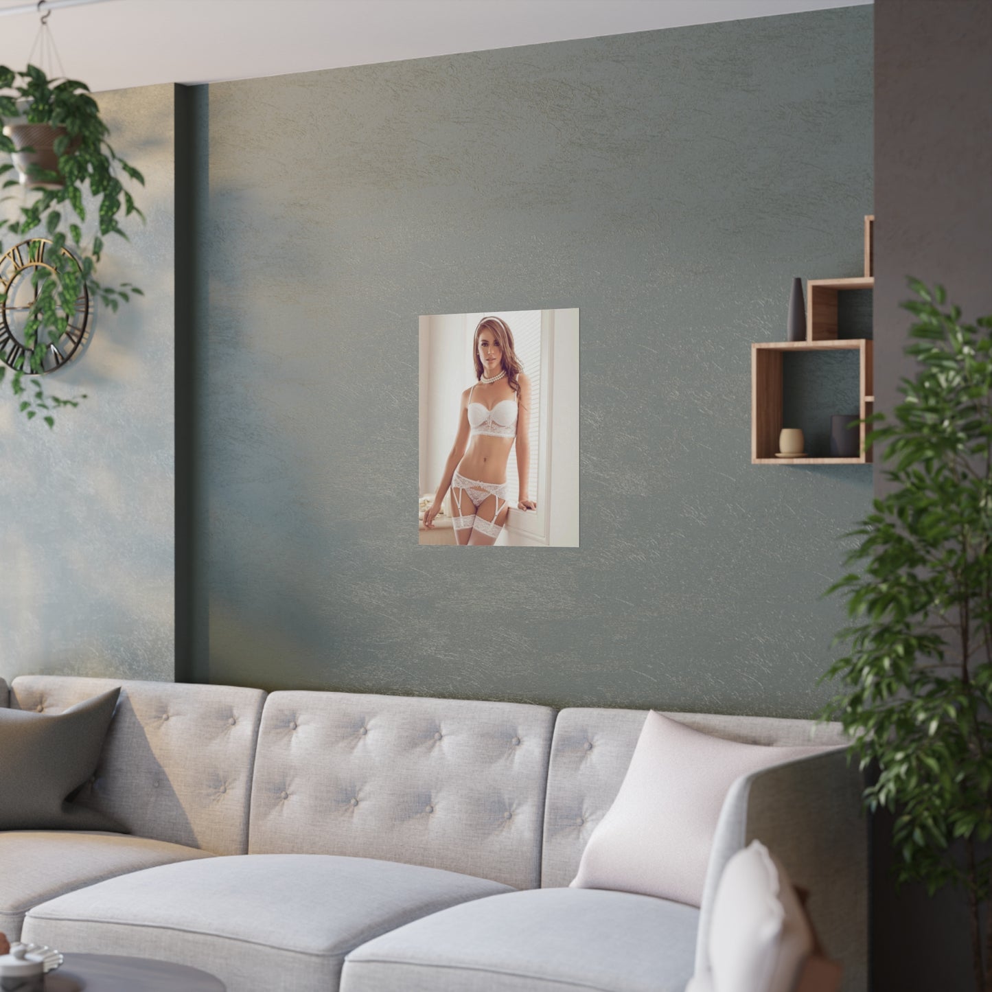 Satin Posters (210gsm) Sexy Brunette White Lingerie