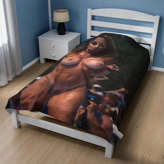 Velveteen Plush Blanket Retro Adult Star Janine Lindenmulder Nude