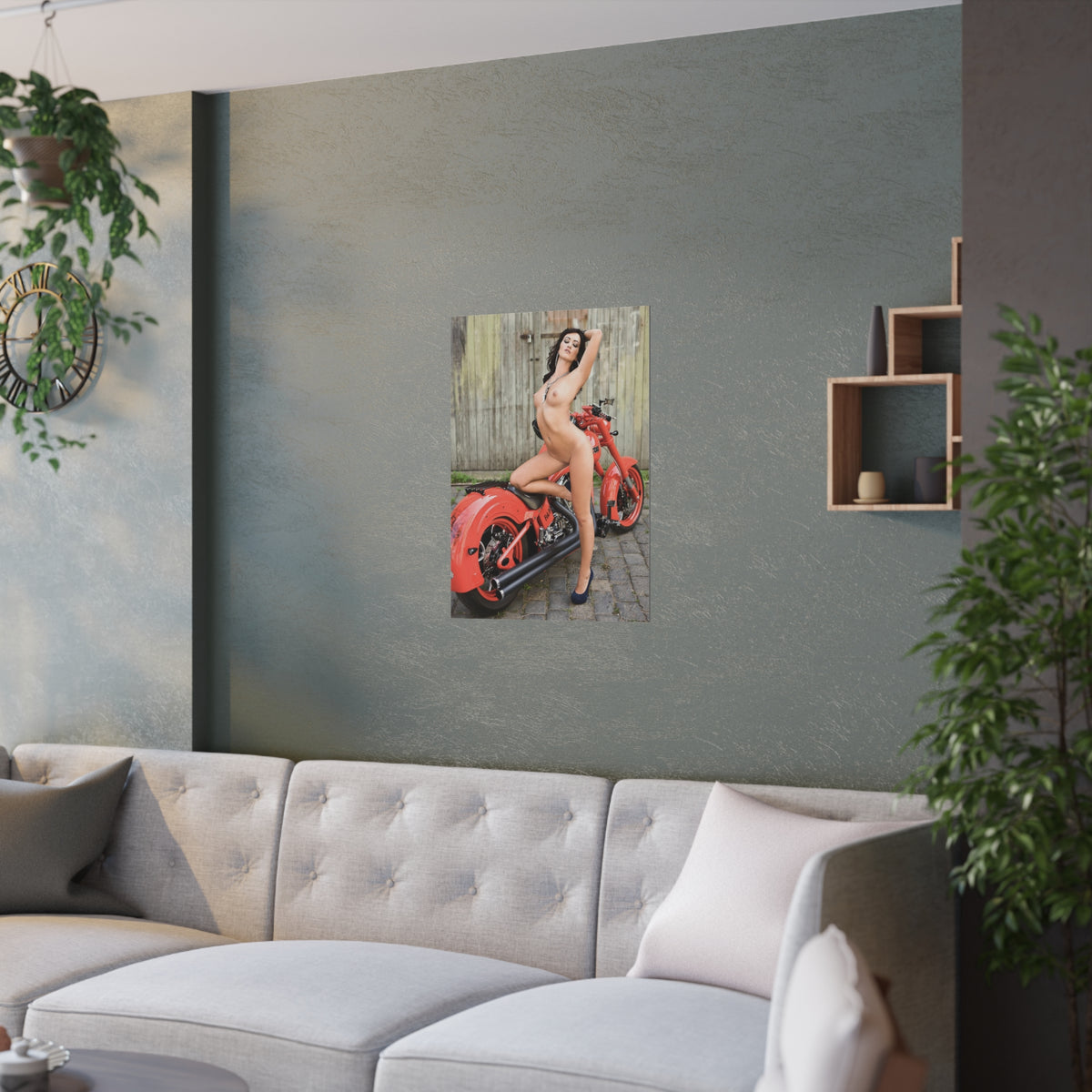 Satin Posters (210gsm) Tess Lyndon Nude on Motorcycle