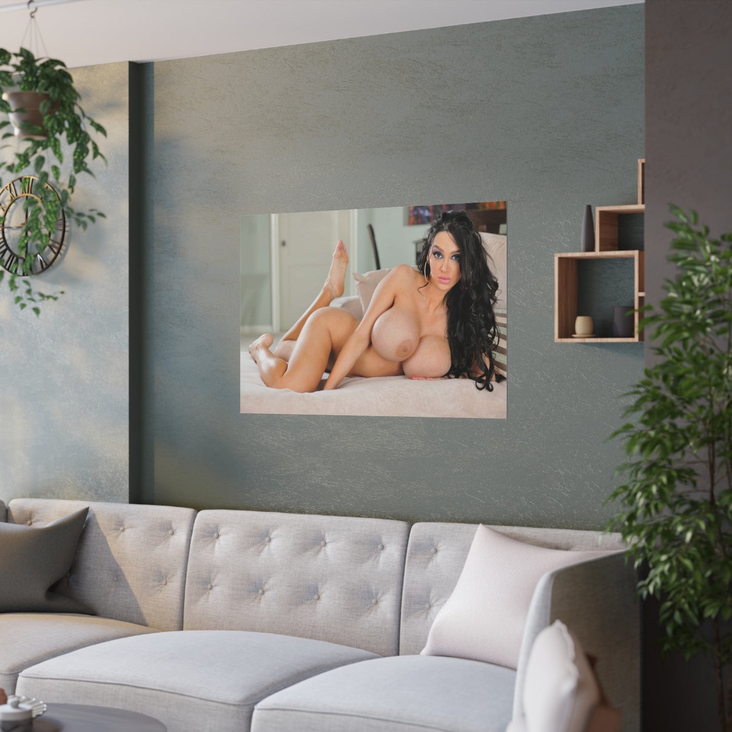 Satin Posters (210gsm) Buxom Brunette in Bed