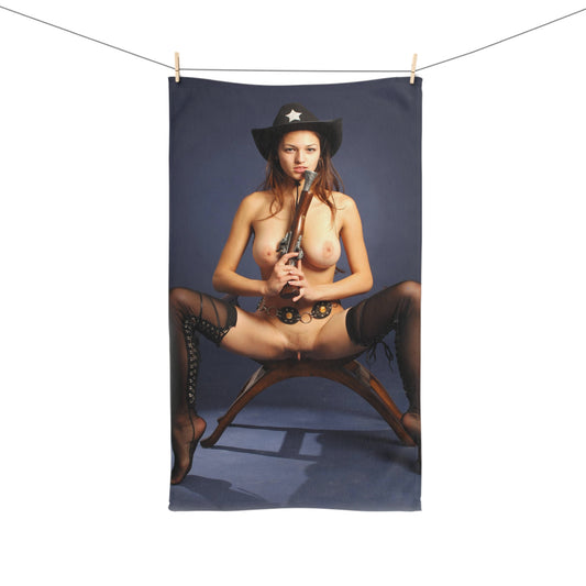 Hand Towel Hot Naked Chick with Gun