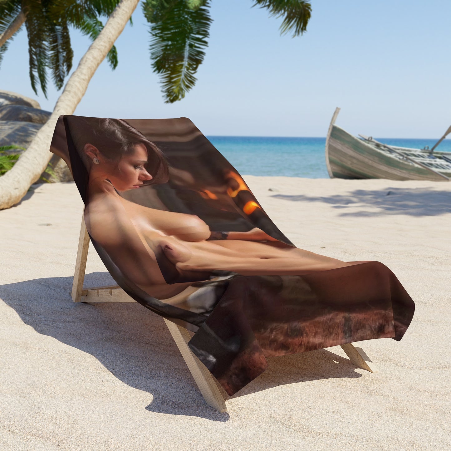 Beach Towel Nude by the Fire