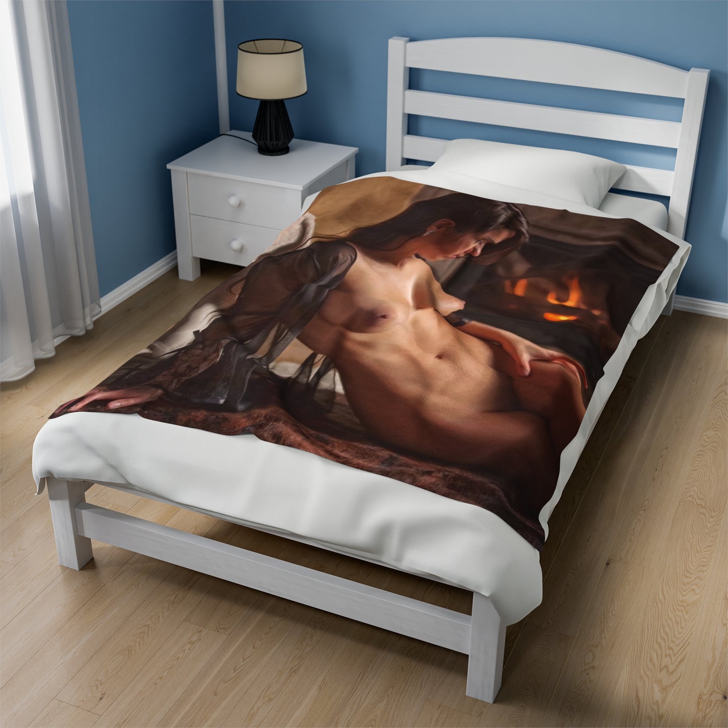 Velveteen Plush Blanket Nude by the Fire